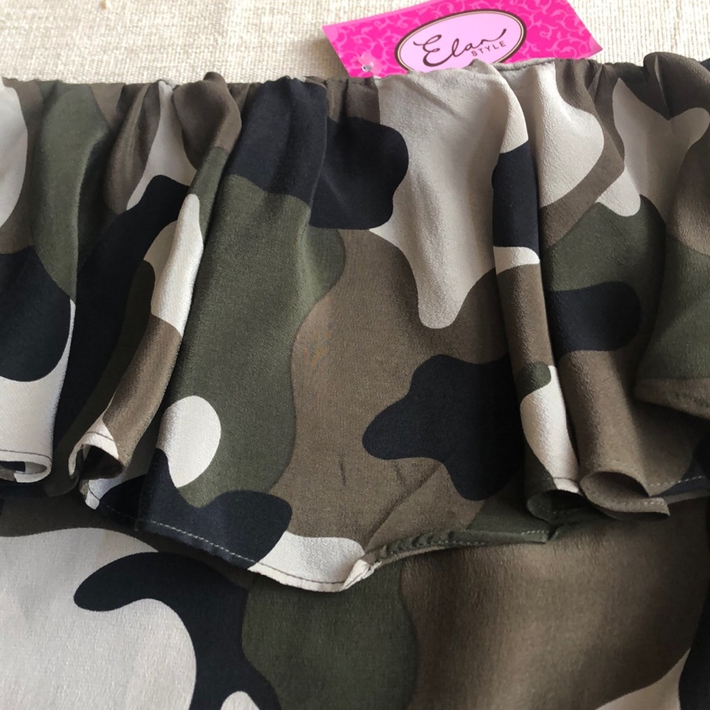 Olivaceous Elan style strapless camouflage top